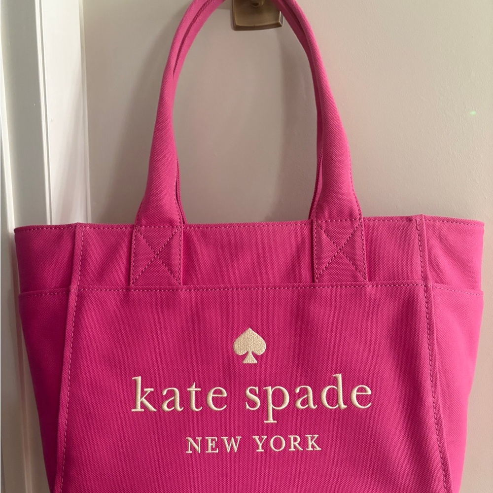 kate spade Hot Pink Canvas Tote with Gold Logo